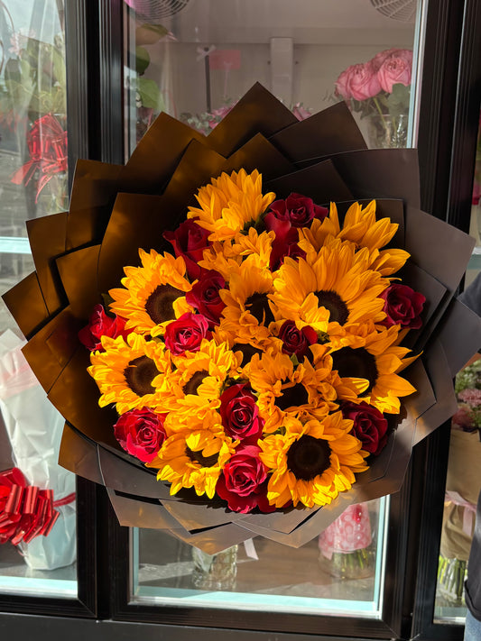 Sunflowers & Red Roses