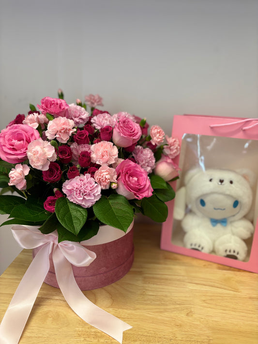 Pink Floral Box With Plushie